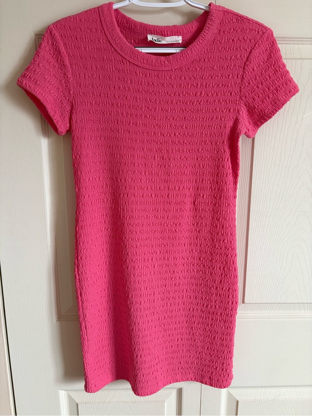 Pink Textured Short-Sleeve Dress